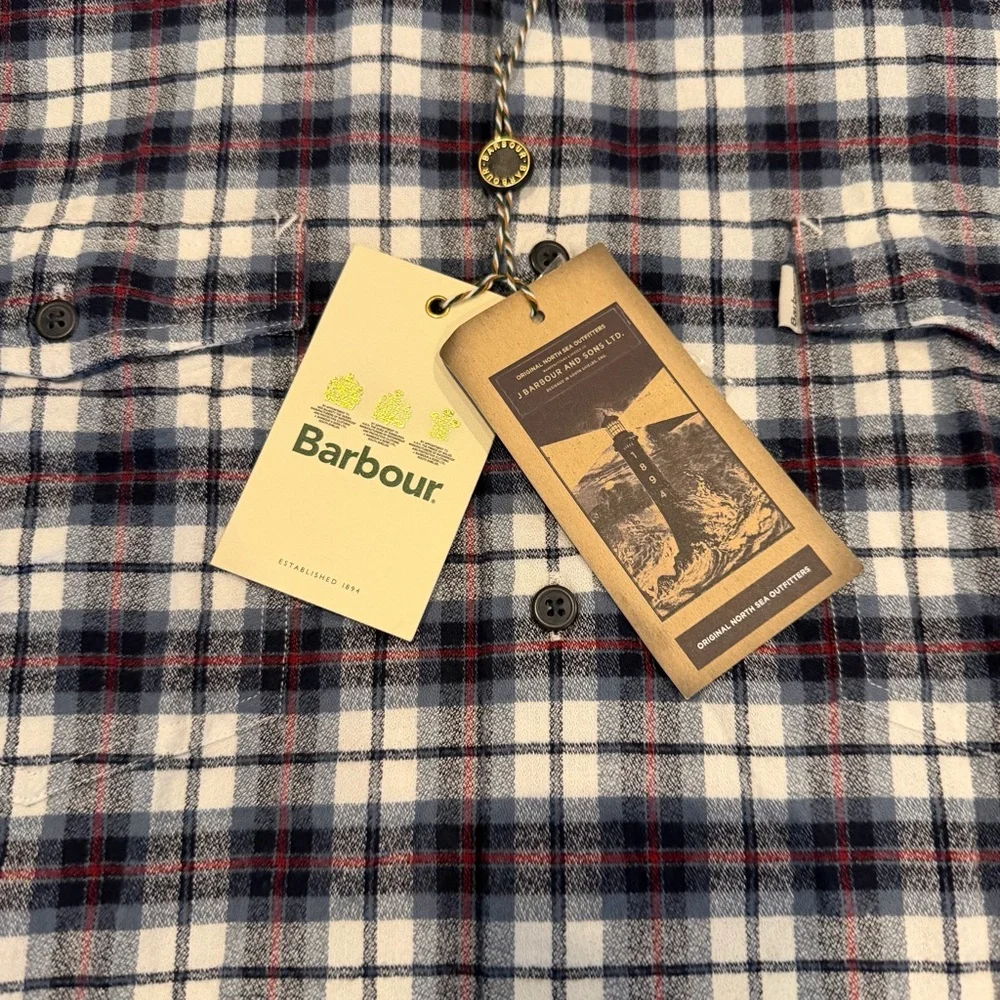 Barbour Men's Navy and White‎ Plaid Shirt